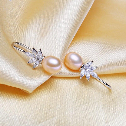 "Rosine" - Sterling Silver Pearl and Cubic Zirconia Bridal Earrings - More Colors