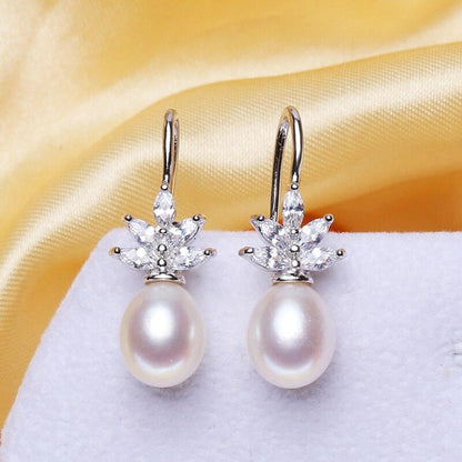 "Rosine" - Sterling Silver Pearl and Cubic Zirconia Bridal Earrings - More Colors