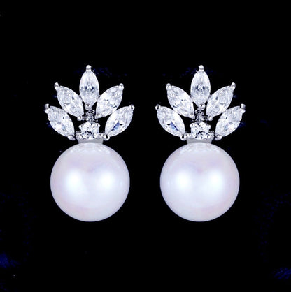 Catherine - Pearl and Cubic Zirconia Bridal Earrings