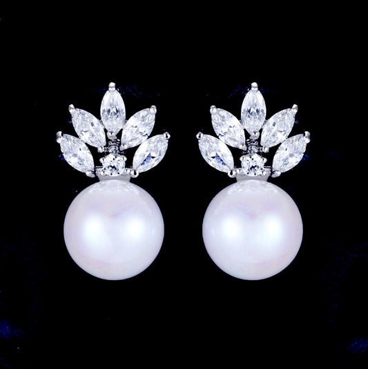 Catherine - Pearl and Cubic Zirconia Bridal Earrings