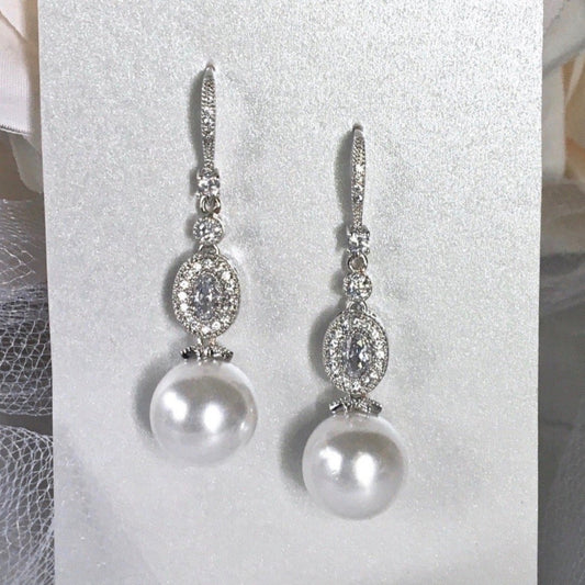 Madelynne - Pearl and Cubic Zirconia Bridal Earrings