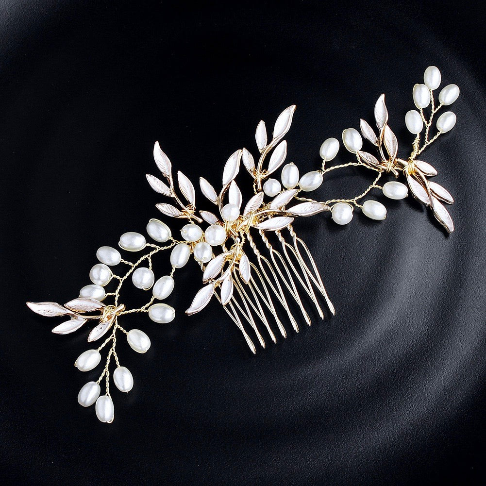 "Leandra" - Gold Pearl Bridal Hair Comb