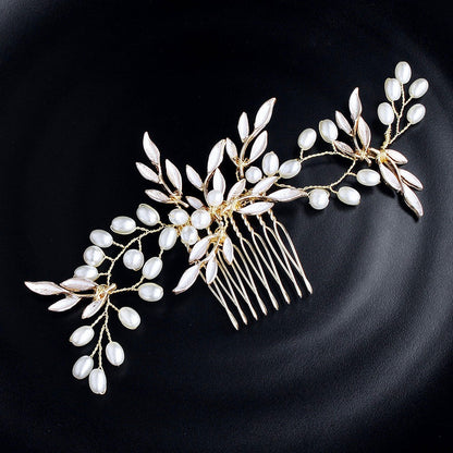"Leandra" - Gold Pearl Bridal Hair Comb