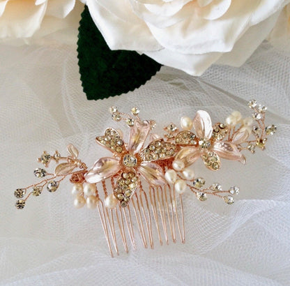 "Thea" - Pearl Bridal Hair Comb - Available in Silver and Rose Gold