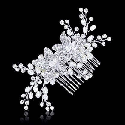 Ellysia - Silver Pearl and Crystal Bridal Hair Comb
