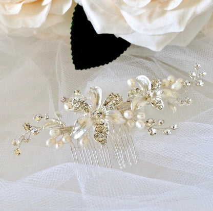 "Thea" - Pearl Bridal Hair Comb - Available in Silver and Rose Gold