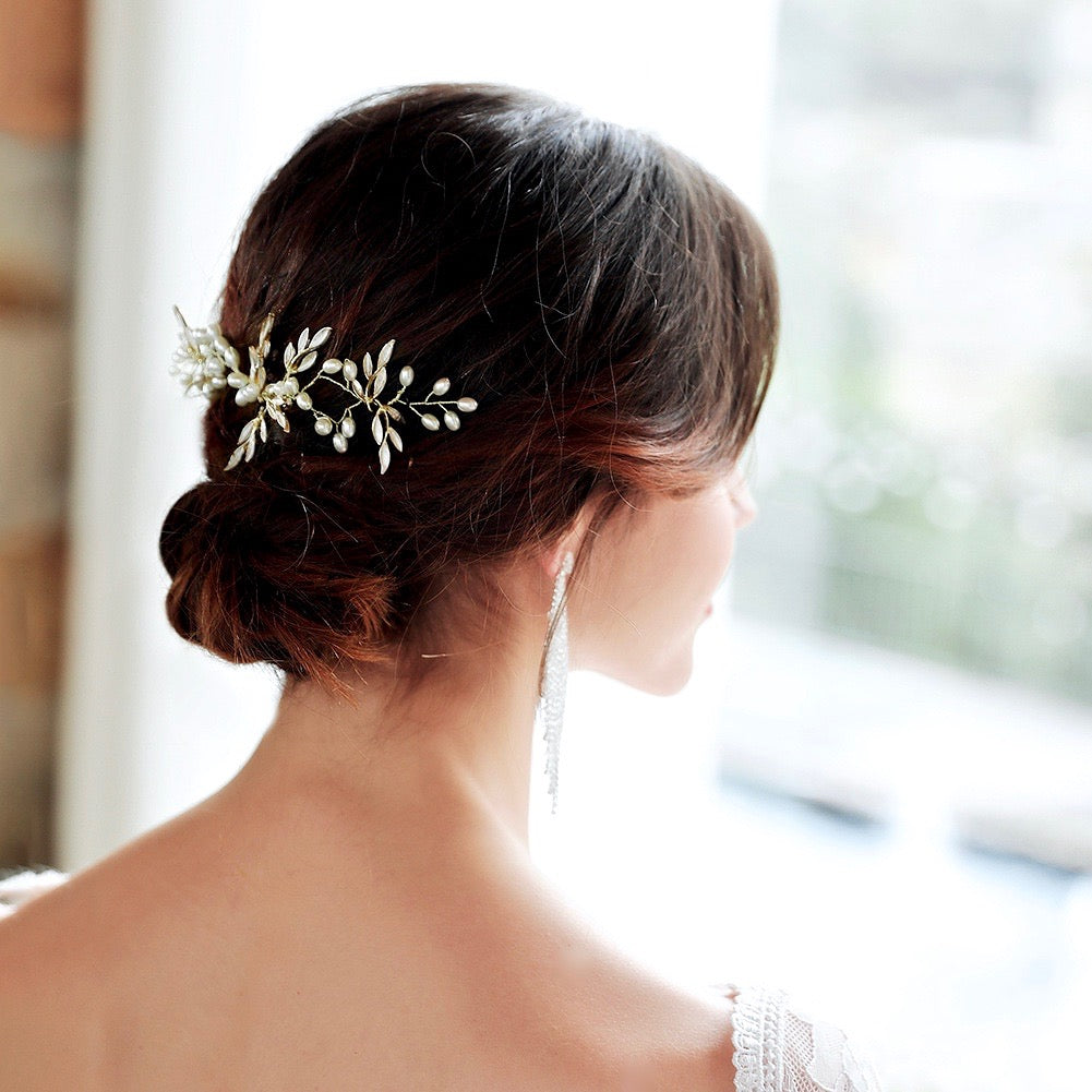 "Leandra" - Gold Pearl Bridal Hair Comb