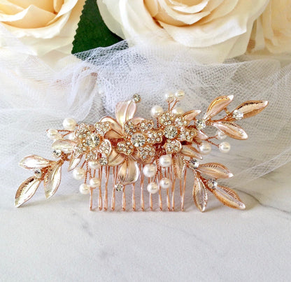"Aliya" - Pearl Bridal Hair Comb - Available in Silver and Rose Gold