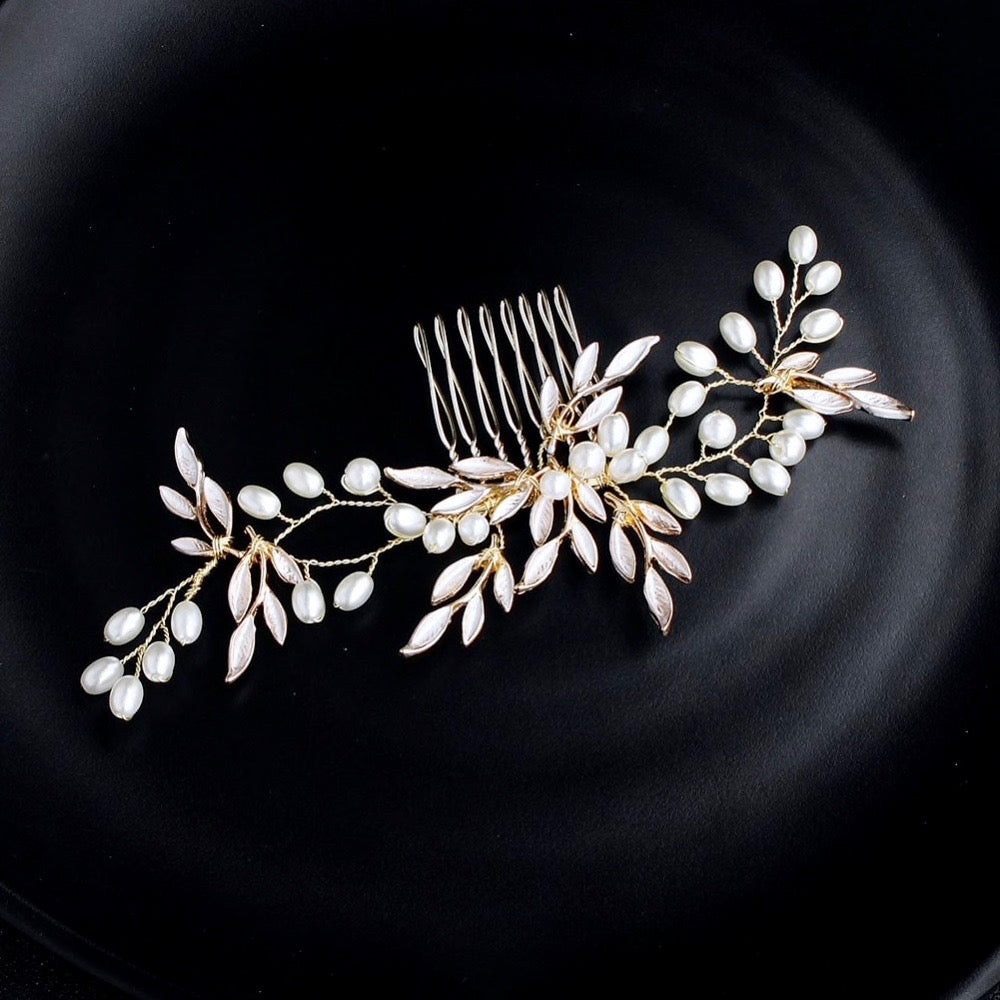 "Leandra" - Gold Pearl Bridal Hair Comb