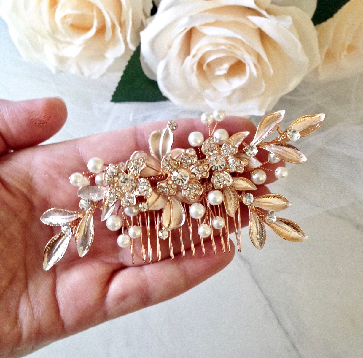 "Aliya" - Pearl Bridal Hair Comb - Available in Silver and Rose Gold