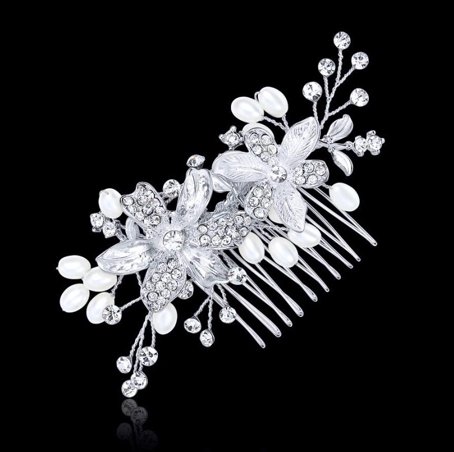 "Thea" - Pearl Bridal Hair Comb - Available in Silver and Rose Gold