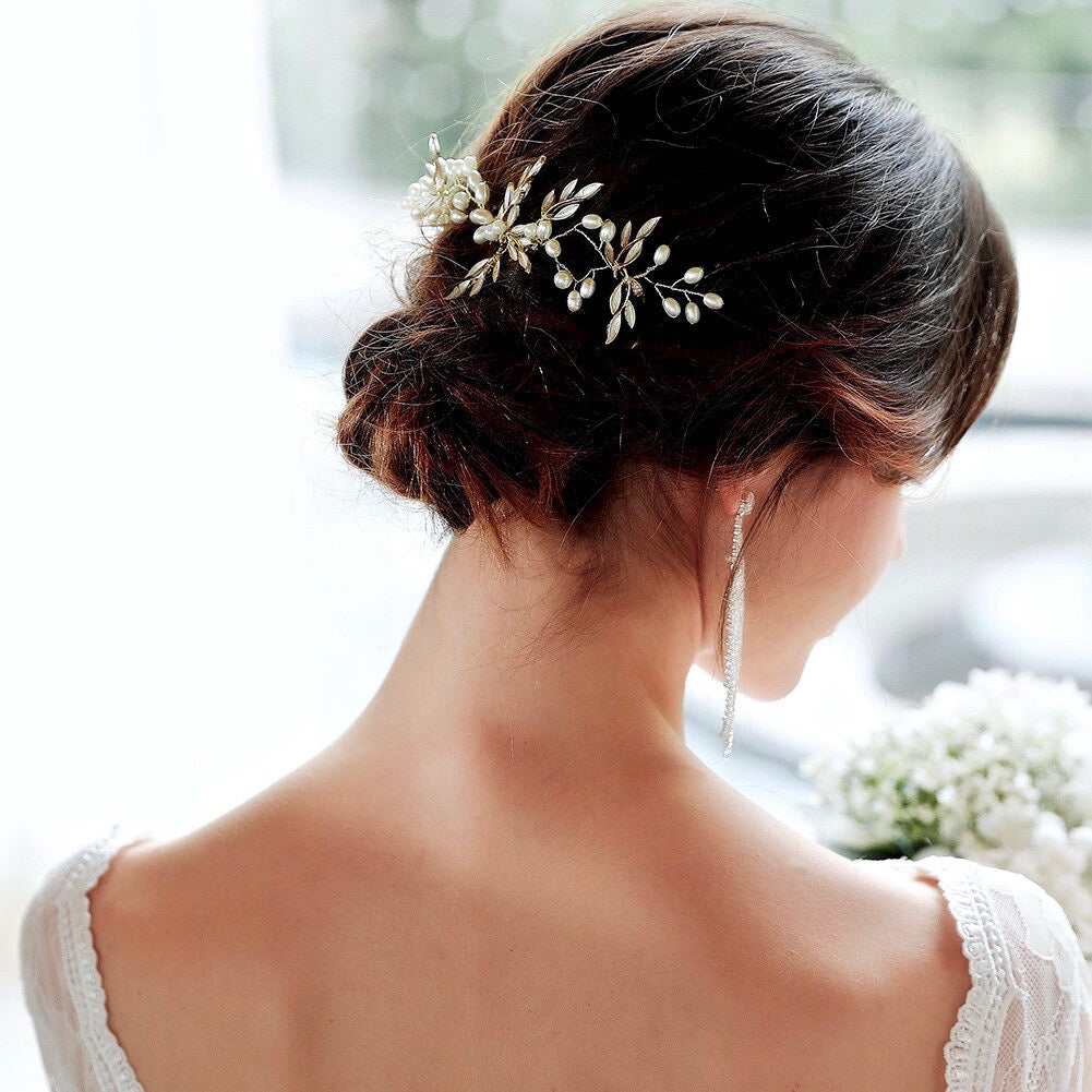 "Leandra" - Gold Pearl Bridal Hair Comb