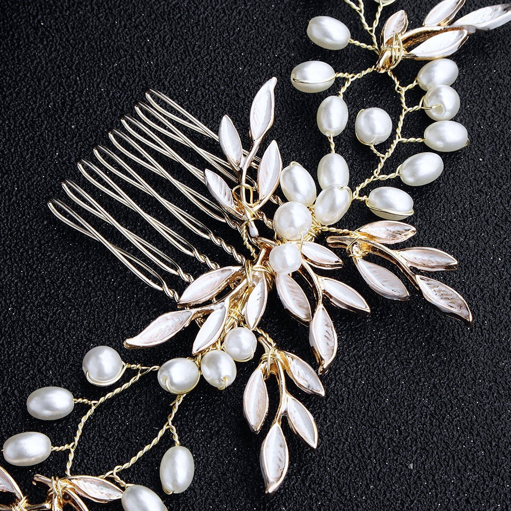 "Leandra" - Gold Pearl Bridal Hair Comb