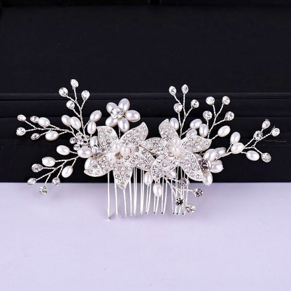 Ellysia - Silver Pearl and Crystal Bridal Hair Comb