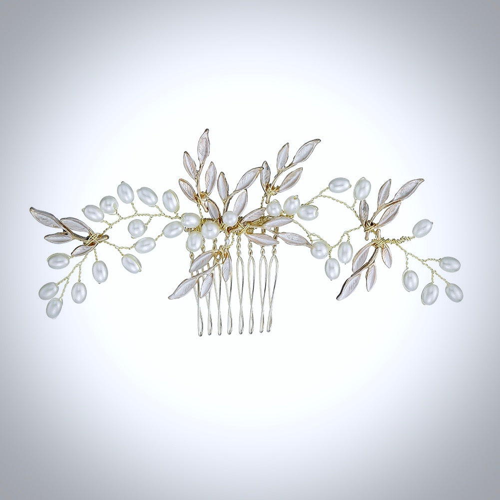 "Leandra" - Gold Pearl Bridal Hair Comb