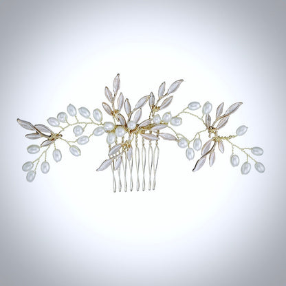 "Leandra" - Gold Pearl Bridal Hair Comb