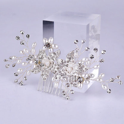 Ellysia - Silver Pearl and Crystal Bridal Hair Comb