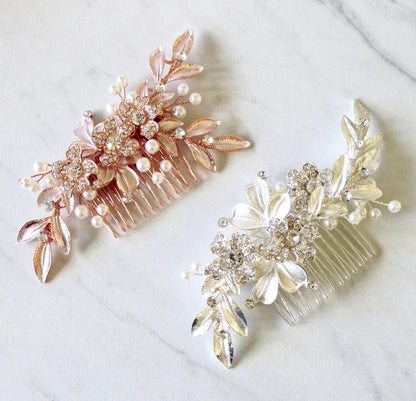 "Aliya" - Pearl Bridal Hair Comb - Available in Silver and Rose Gold
