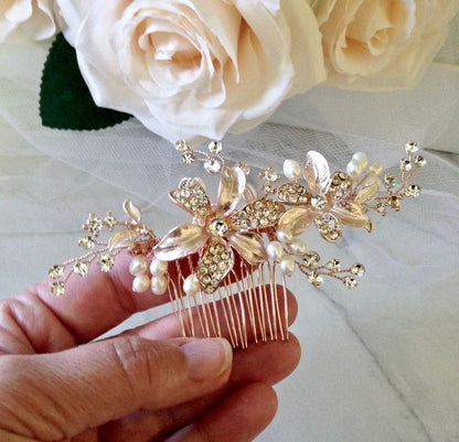 "Thea" - Pearl Bridal Hair Comb - Available in Silver and Rose Gold