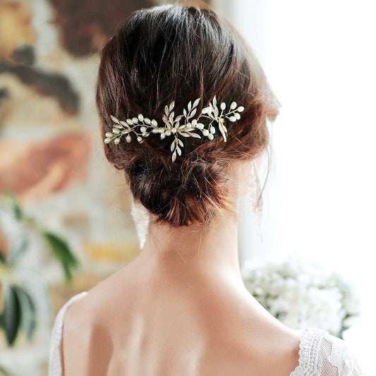 "Leandra" - Gold Pearl Bridal Hair Comb