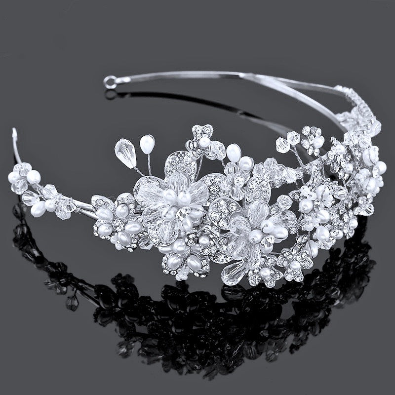 Deirdre - Pearl and Crystal Bridal Headband - Available in Gold and Silver