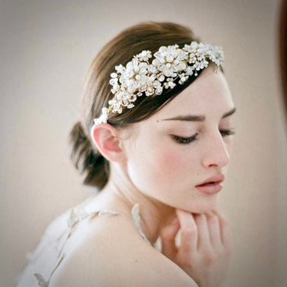 Deirdre - Pearl and Crystal Bridal Headband - Available in Gold and Silver