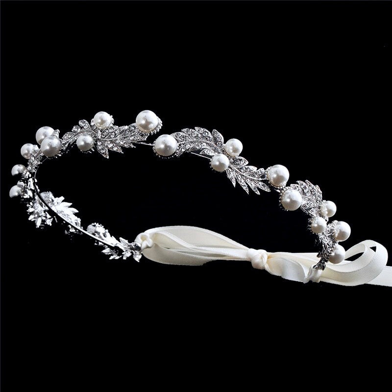 "Clarissa" - Silver Pearl and Crystal Bridal Headband