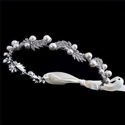"Clarissa" - Silver Pearl and Crystal Bridal Headband