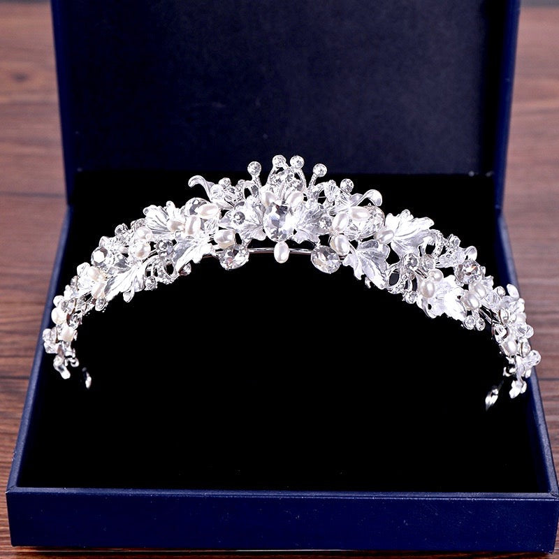 Giada - Pearl and Crystal Bridal Tiara - Available in Yellow Gold and Silver