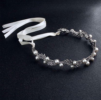 "Clarissa" - Silver Pearl and Crystal Bridal Headband