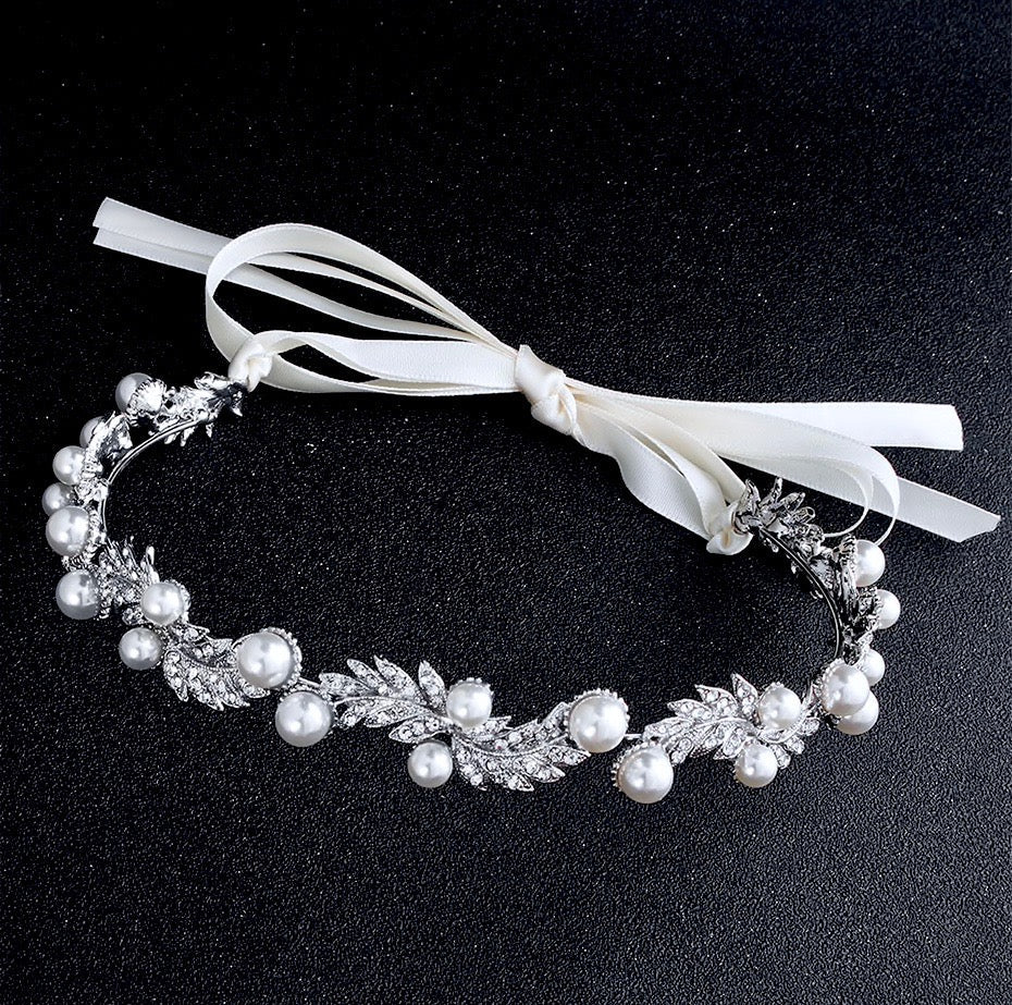 "Clarissa" - Silver Pearl and Crystal Bridal Headband