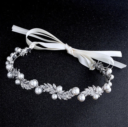 "Clarissa" - Silver Pearl and Crystal Bridal Headband