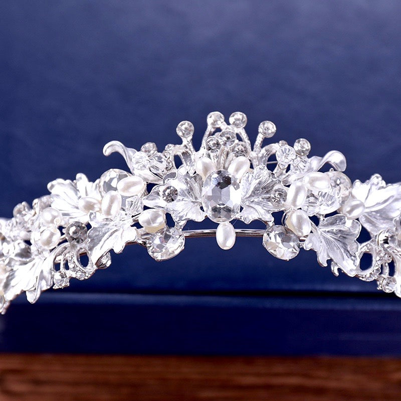 Giada - Pearl and Crystal Bridal Tiara - Available in Yellow Gold and Silver