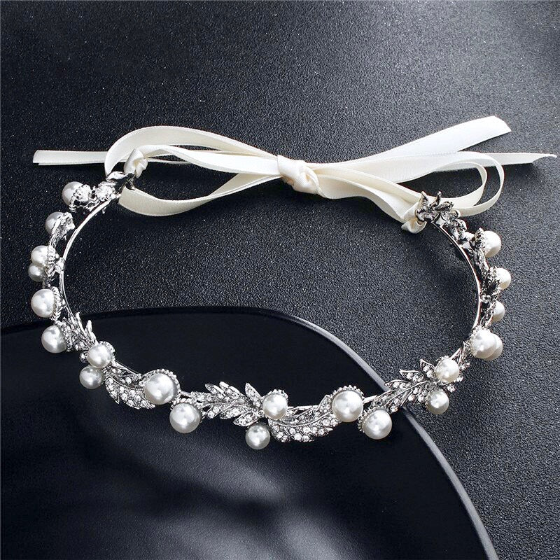 "Clarissa" - Silver Pearl and Crystal Bridal Headband