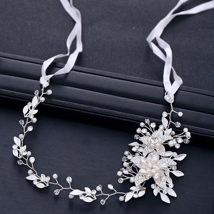 "Ellysia" - Pearl and Crystal Bridal Headband - Available in Silver, Rose Gold and Yellow Gold