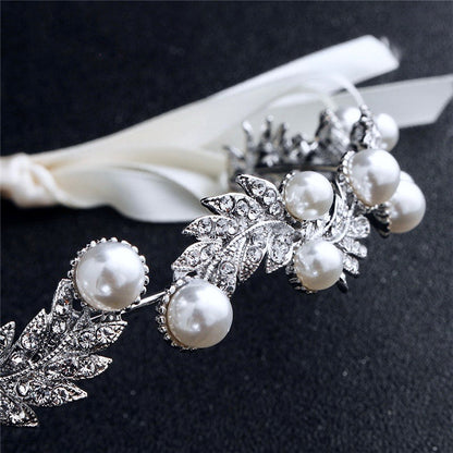 "Clarissa" - Silver Pearl and Crystal Bridal Headband