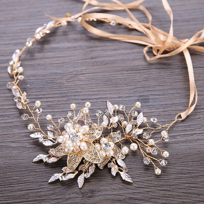 "Ellysia" - Pearl and Crystal Bridal Headband - Available in Silver, Rose Gold and Yellow Gold