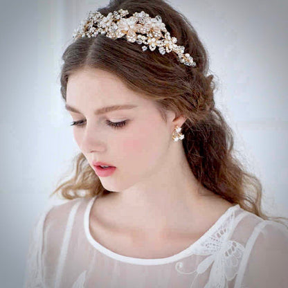 Deirdre - Pearl and Crystal Bridal Headband - Available in Gold and Silver