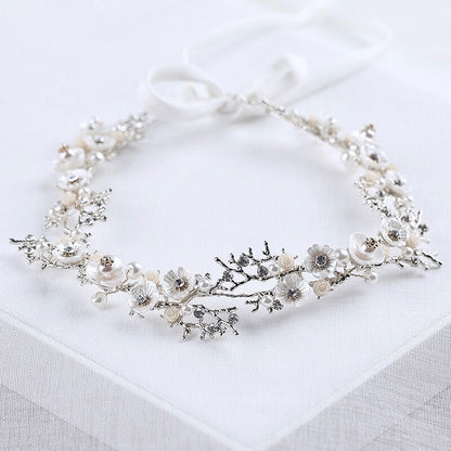 "Yvonne" - Pearl and Crystal Bridal Headband - Available in Yellow Gold, Rose Gold and Silver