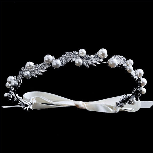 "Clarissa" - Silver Pearl and Crystal Bridal Headband