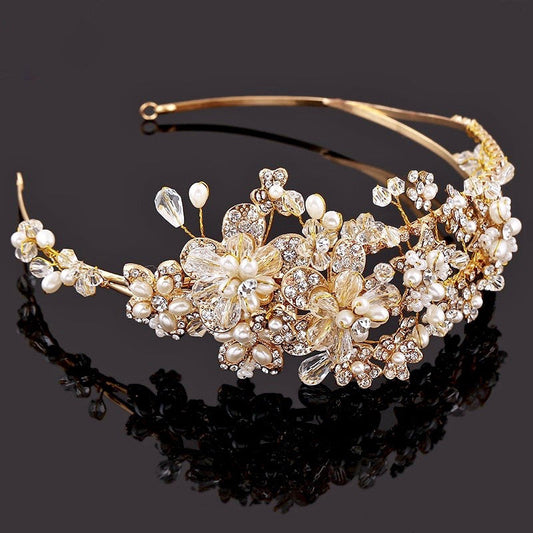Deirdre - Pearl and Crystal Bridal Headband - Available in Gold and Silver