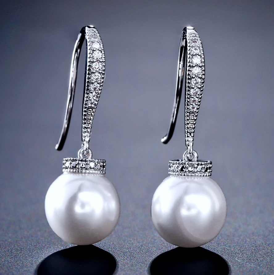 Stacey - Pearl and Cubic Zirconia Bridal Jewelry Set - Available in Silver, Rose Gold and Yellow Gold