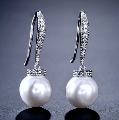 Stacey - Pearl and Cubic Zirconia Bridal Jewelry Set - Available in Silver, Rose Gold and Yellow Gold