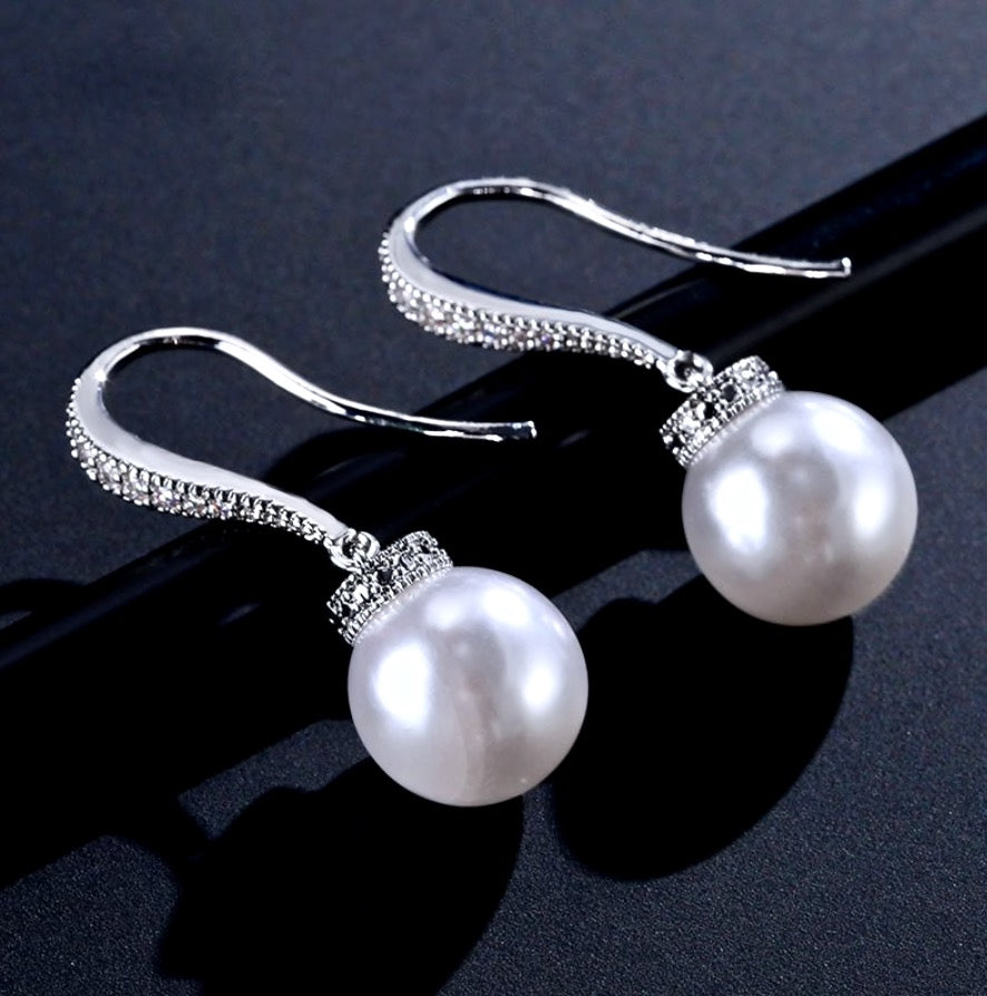 Stacey - Pearl and Cubic Zirconia Bridal Jewelry Set - Available in Silver, Rose Gold and Yellow Gold