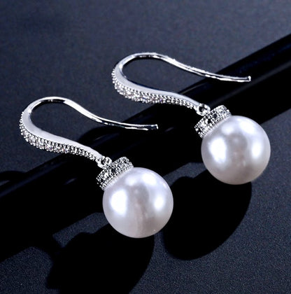 Stacey - Pearl and Cubic Zirconia Bridal Jewelry Set - Available in Silver, Rose Gold and Yellow Gold