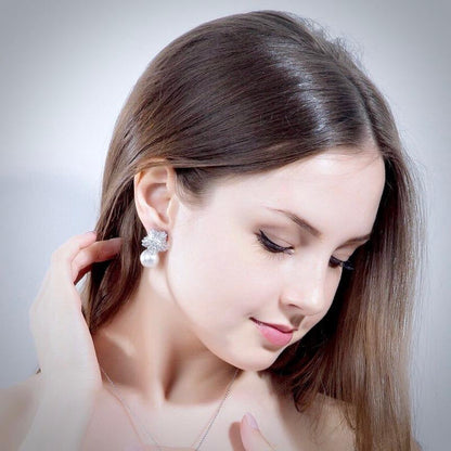 Alba - Pearl and Cubic Zirconia Snowflake Bridal Jewelry Set - More Colors