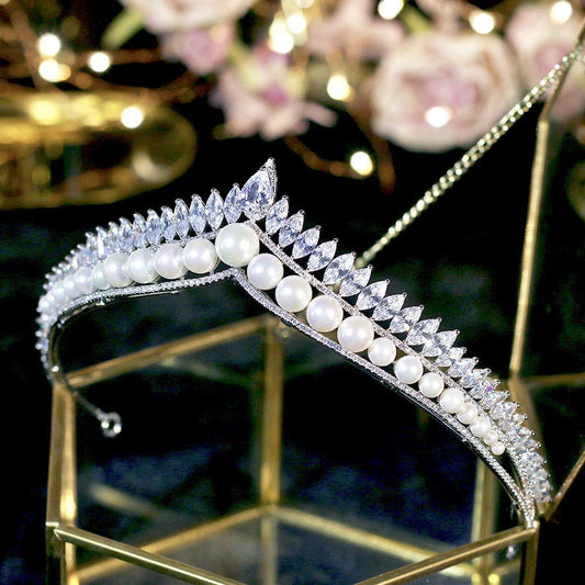 Rianna - Pearl and Cubic Zirconia Bridal Tiara - Available in Silver and Gold