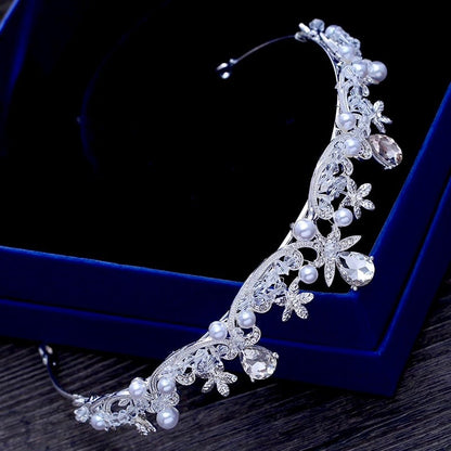 Edith - Wedding Pearl and Cubic Zirconia Tiara - Available in Silver and Gold