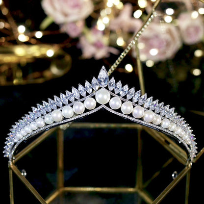 Rianna - Pearl and Cubic Zirconia Bridal Tiara - Available in Silver and Gold