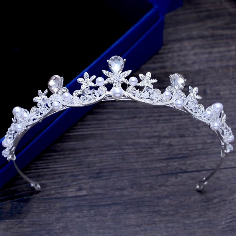 Edith - Wedding Pearl and Cubic Zirconia Tiara - Available in Silver and Gold